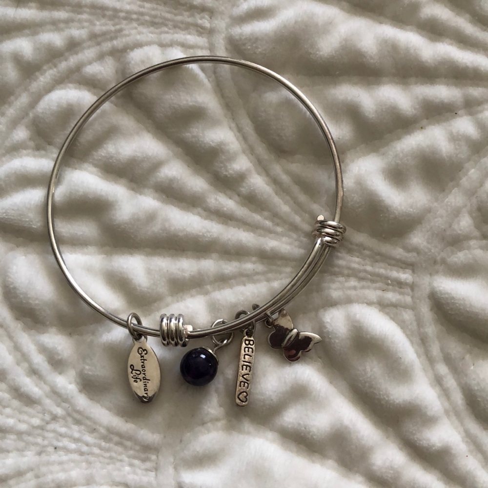 Sterling Silver Charm Bracelet with Amethyst Bead Accent